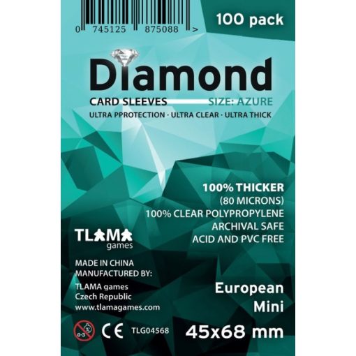Diamond Azure: European Mini (45 x 68mm, 80 mikron, 100 db) kártyavédő