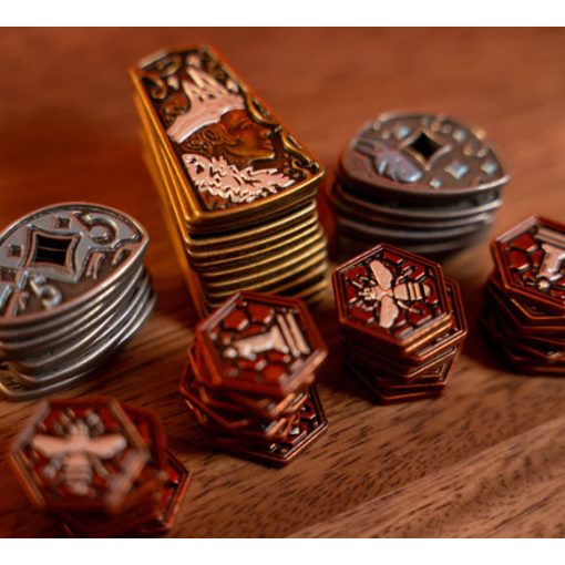 Fémérme készlet a Merchants of the Dark Road társasjátékhoz