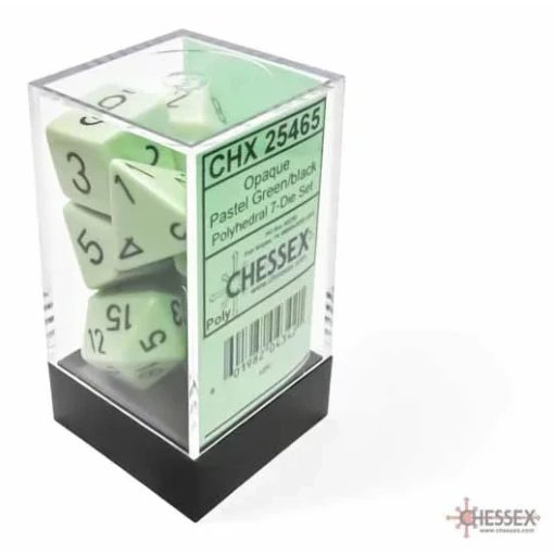 Chessex Opaque Polyhedral Pastel zöld/fekete 7 darabos kockakészlet