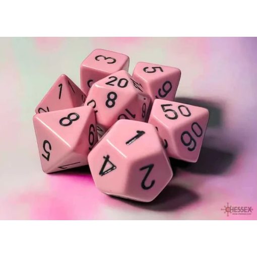 Chessex Opaque Polyhedral Pastel rózsaszín/fekete 7 darabos kockakészlet
