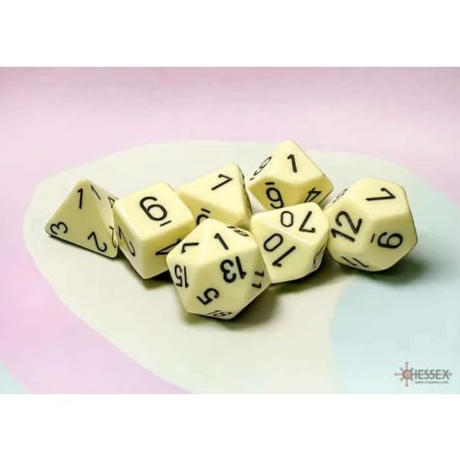 Chessex Opaque Polyhedral Pastel citromságra/fekete 7 darabos kockakészlet
