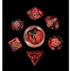   Chessex Mini 10mm Polyhedral Dice set: Red/Black w/ Gold 7 darabos mini kockakészlet
