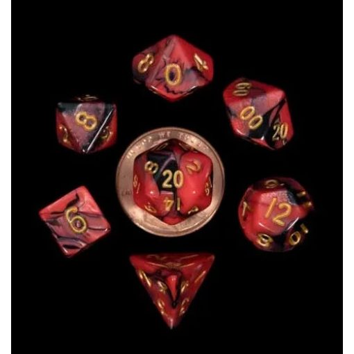 Chessex Mini 10mm Polyhedral Dice set: Red/Black w/ Gold 7 darabos mini kockakészlet