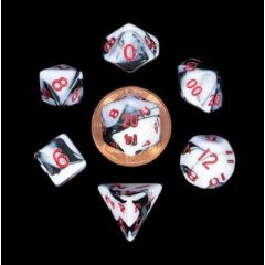  Chessex Mini 10mm Polyhedral Dice set: Marble w/ Red 7 darabos mini kockakészlet