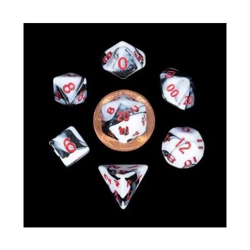 Chessex Mini 10mm Polyhedral Dice set: Marble w/ Red 7 darabos mini kockakészlet