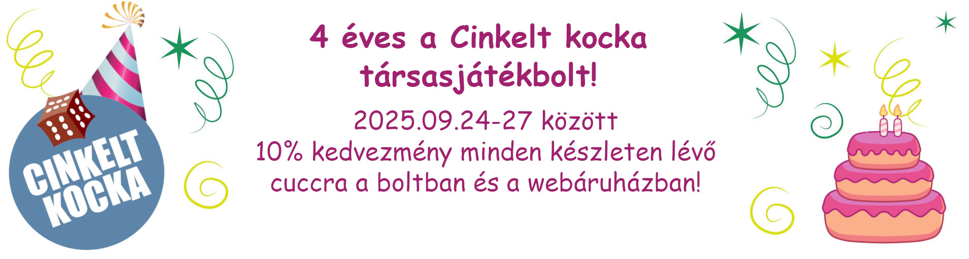 4 éves a Cinkelt kocka társasjátékbolt!